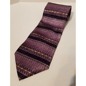 Chez Roffe Black Purple Mens Necktie Tie 100% Silk 58" Striped